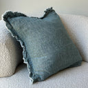 Seaphira Washed Dark Teal Linen Ruffle Cushion Cover 45x45cm
