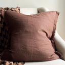 Hazel Frayed Edge Dark Brown Linen Cushion Cover 53x53cm