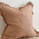 Washed Rust Linen Cushion Cover with Ruffled Edge