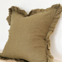 Jemima Olive Ruffle Linen Cushion Cover 53x53cm