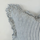 Navy Blue Stripe Linen Cushion Cover with Ruffled Edge