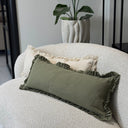 Maya Olive Ruffled Bolster Cushion Cover - 80x30cm