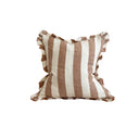 Rust wide stripe cushion cover with ruffled edge