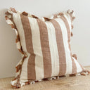 Rust wide stripe cushion cover with ruffled edge