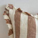Rust wide stripe cushion cover with ruffled edge