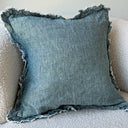 Seaphira Washed Dark Teal Linen Ruffle Cushion Cover 45x45cm