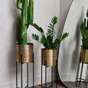 Fluid Home Interiors - Putney Floor Standing Brass Set of 2 Planters - Libra Interiors