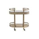 Decorative bar cart with aged gold frame and white marble shelf