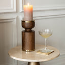 Amalfi Wooden Pillar Holder 23cm with Gold Trim