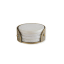 Set of four white marble coasters in aged gold case