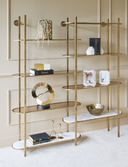Aged Gold Marble Shelving Unit with Tinted Glass