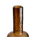 Decorative brown glass bottle with artisanal texture and unique sculptural form.