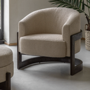 Beige Boucle Armchair with Wooden Legs