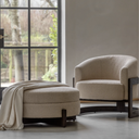 Beige Boucle Ottoman with Wooden Legs