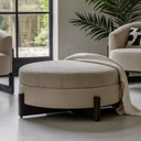 Beige Boucle Ottoman with Wooden Legs