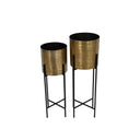 Fluid Home Interiors - Putney Floor Standing Brass Set of 2 Planters - Libra Interiors