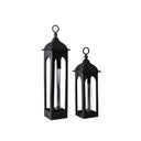 Two black lanterns with clear glass