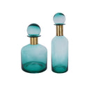 Fluid Home Interiors - The Teal Glass Bottle with Brass Detail with Lid - Libra Interiors