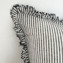 Fluid Home Interiors - Charcoal Stripe Ruffle Linen Cushion Cover 53x53cm - Ellenvale Interiors