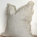 Fluid Home Interiors - Olive Stripe Linen Ruffle Cushion 45x45cm - Ellenvale Interiors