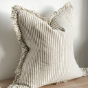Fluid Home Interiors - Olive Stripe Linen Ruffle Cushion 45x45cm - Ellenvale Interiors