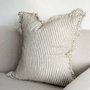 Fluid Home Interiors - Olive Stripe Linen Ruffle Cushion 45x45cm - Ellenvale Interiors