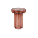 Red glass side table with rounded top and textured transparent finish