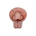 Modern red glass occasional table with rounded top and cylindrical base