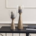 Fluid Home Interiors - Iron and Hammered Glass Hurricane Large 45cm Table Candle Hurricane - Libra Interiors