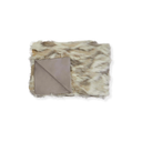 A folded faux fur throw blanket featuring a beige and brown animal print on one side and a smooth taupe suede-like reverse side, shown on a plain white background.