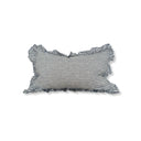 Navy striped linen cushion cover with ruffled edge