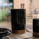 Noir Glass Hurricane with Wooden Base 31.5cm