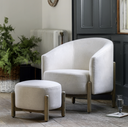 Cream Armchair with Light Brown Wooden Legs and Cream Footstool