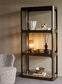 Smoked Bronze Metal and Glass Shelving Unit featuring Marble