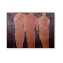 Abstract textured hessian wall art in terracotta and oxblood with natural pine wood frame