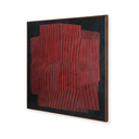 Black, rust and terracotta geometric artwork with textured linear design in a slim pine wood frame.
