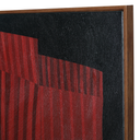 Textured abstract wall art featuring black, rust and terracotta geometric shapes in a pine frame