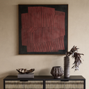 Large square geometric wall art in black, rust and terracotta tones with textured surface