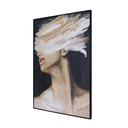 Textured abstract portrait canvas wall art in soft beige and neutral tones with framed finish